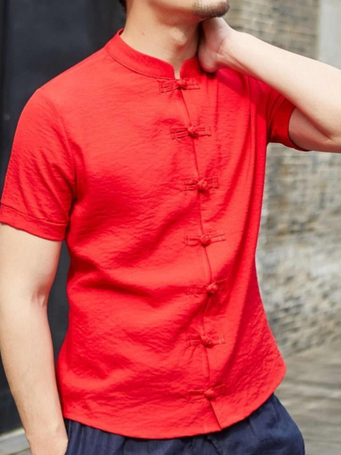 Men's Full Size Chinese Style Short Sleeve Shirt Plus Size - cas7m