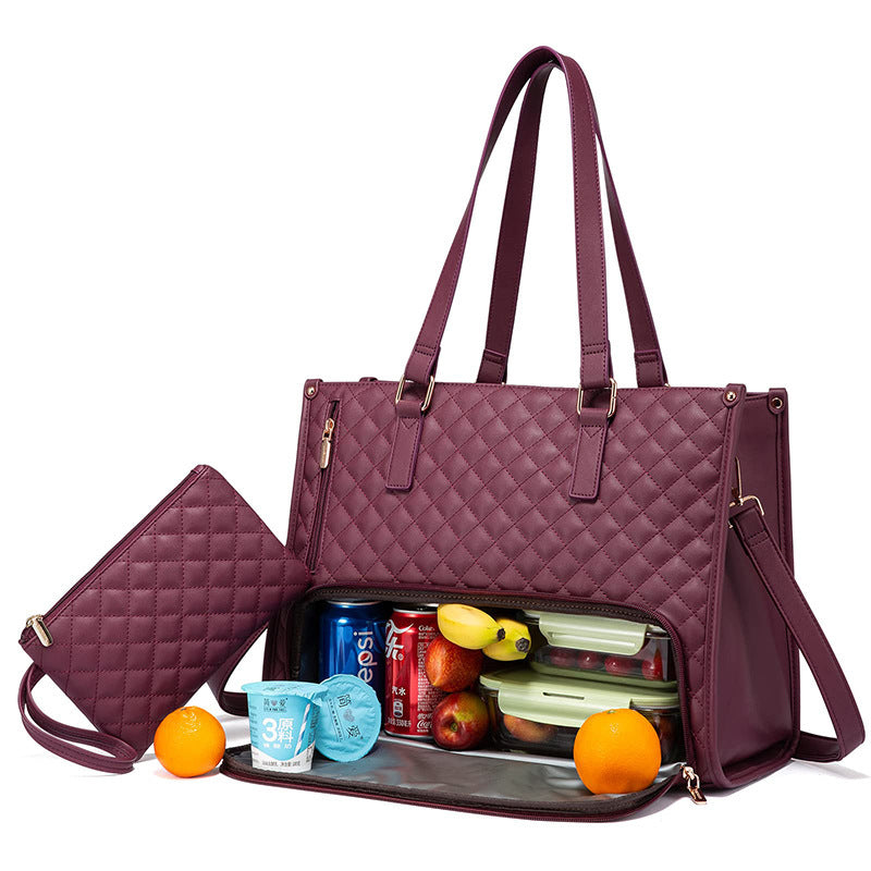 Fashionable Lunch Tote Bag Women's Thermal Insulation Lunch Box Leak-proof Crossbody Computer Storage Bag Quilted Large Capacity Handbag With Purse - cas7m