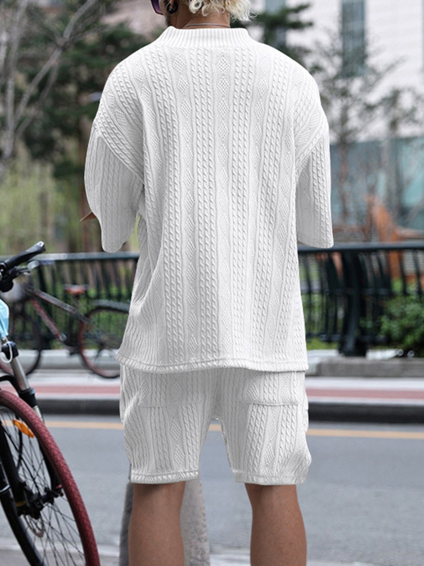 Men's Full Size Casual Knit V-Neck Short Sleeve Top and Shorts Set Plus Size - cas7m