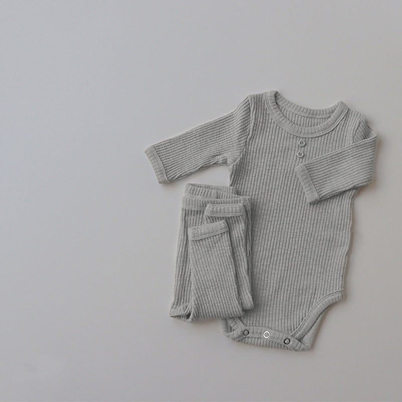 New Baby Long-sleeved Pit Strip Romper  Pants Suit - cas7m