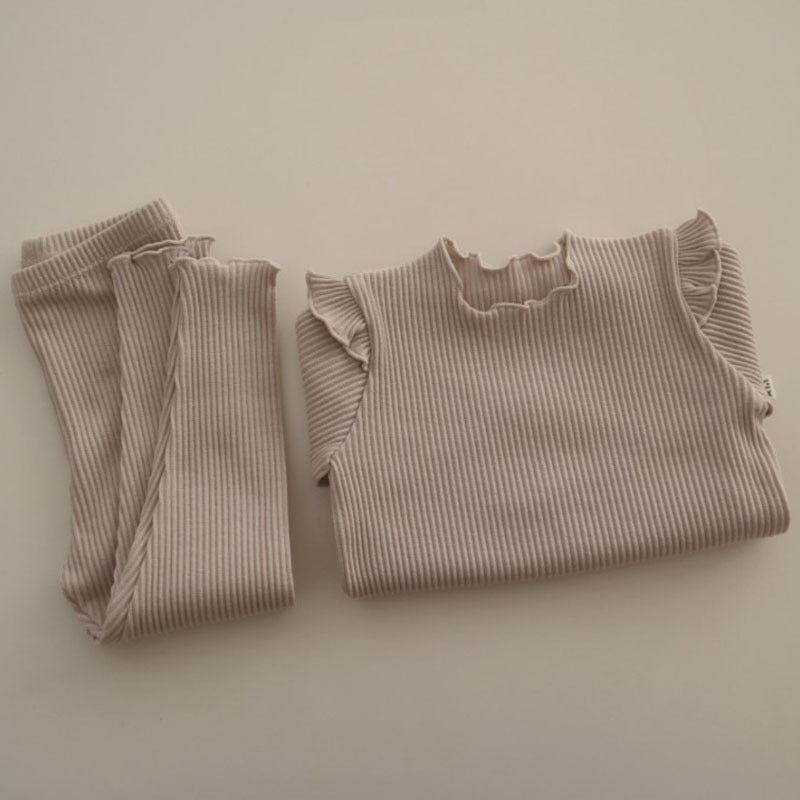 Girls' Long Sleeve Homewear Set Cotton Pit Strips - cas7m