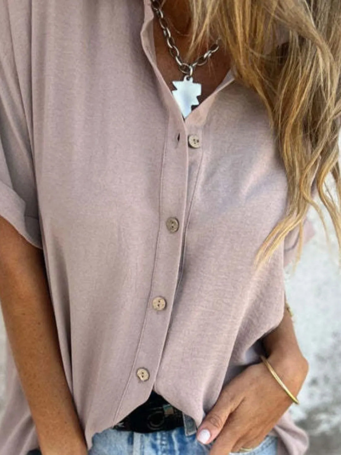 Full Size Collared Neck Half Sleeve Shirt Plus Size - cas7m