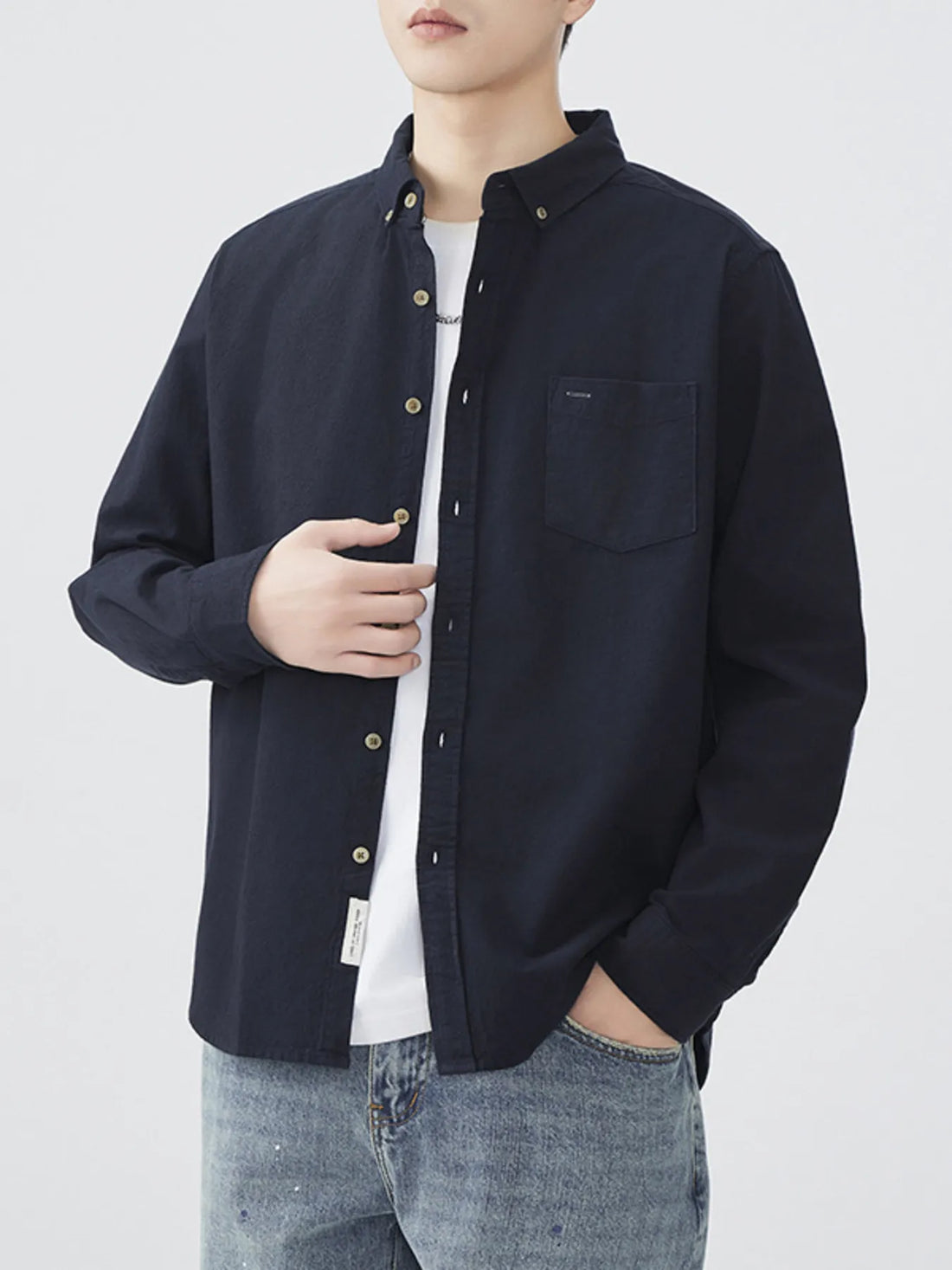 Men's Plus Size Button Up Long Sleeve Shirt - cas7m