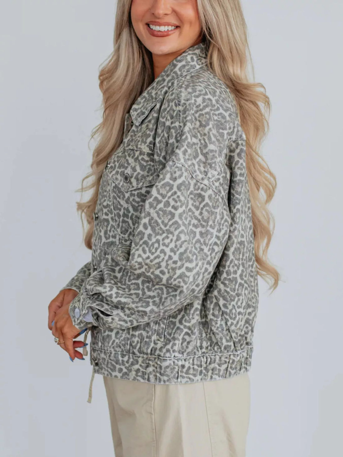 Leopard Button Up Denim Jacket - cas7m