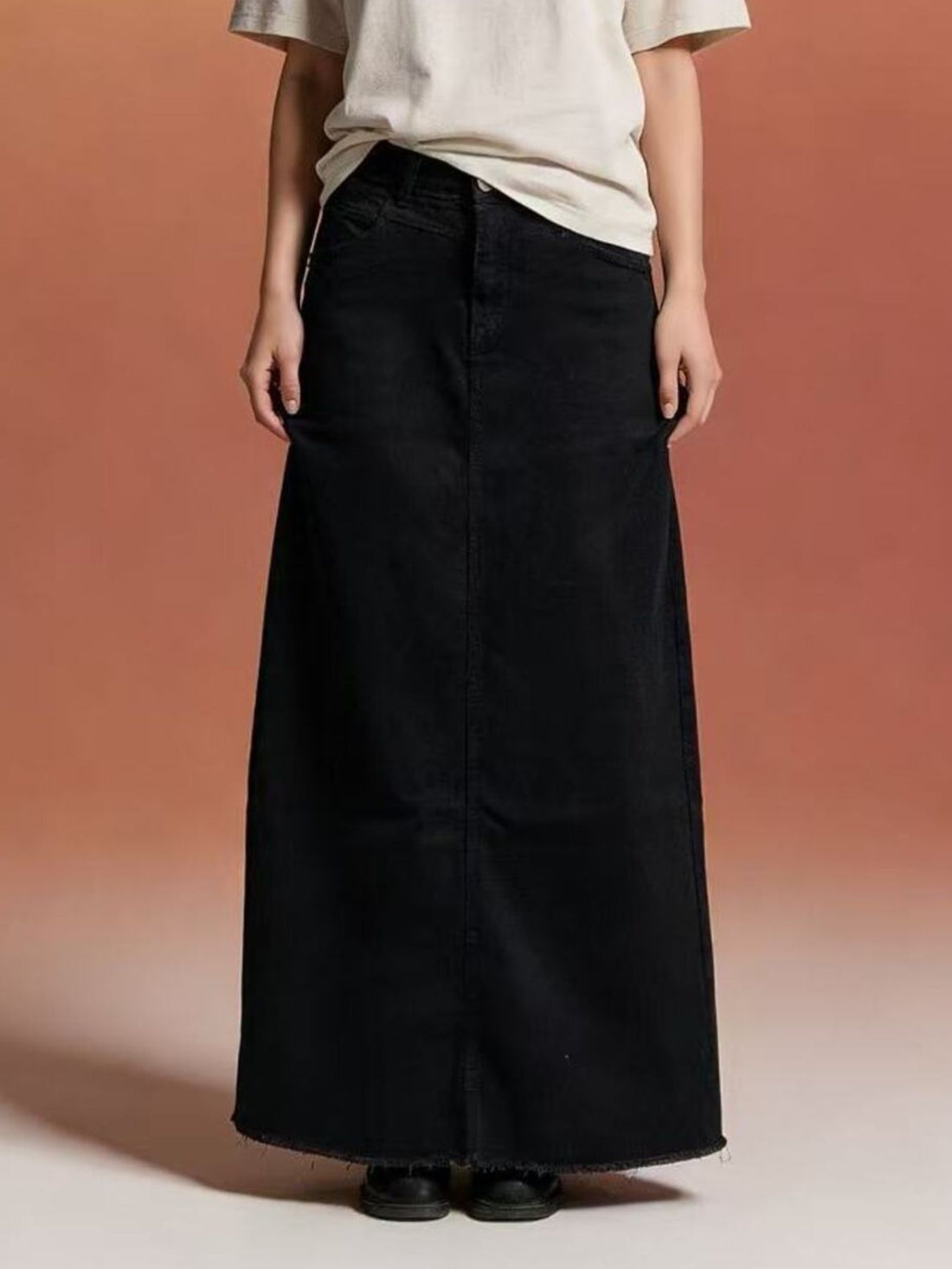 Raw Hem Maxi Denim Skirt - cas7m