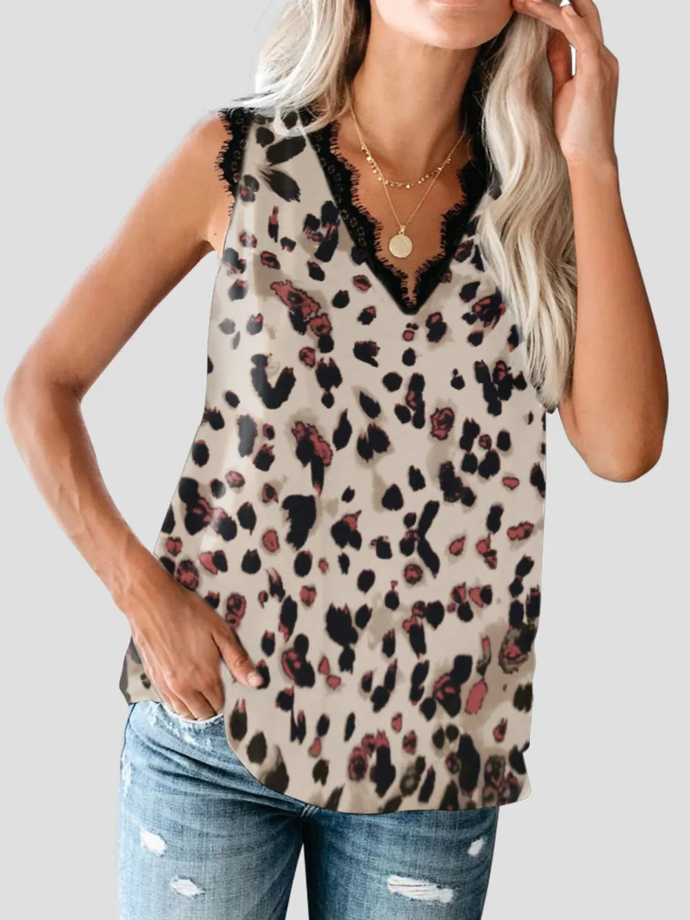 Lace Detail V-Neck Tank - cas7m