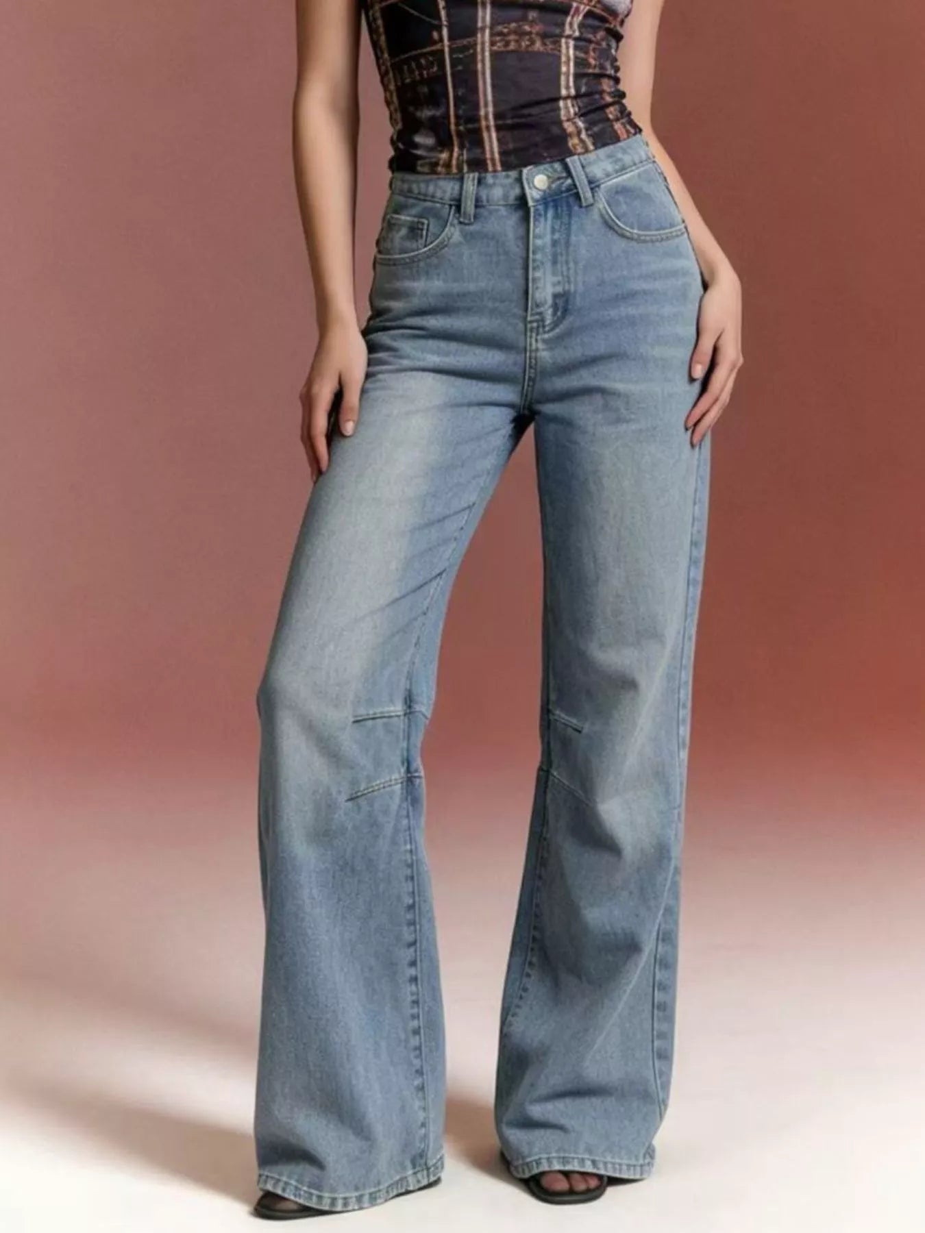 Wide Leg Wash Jeans - cas7m