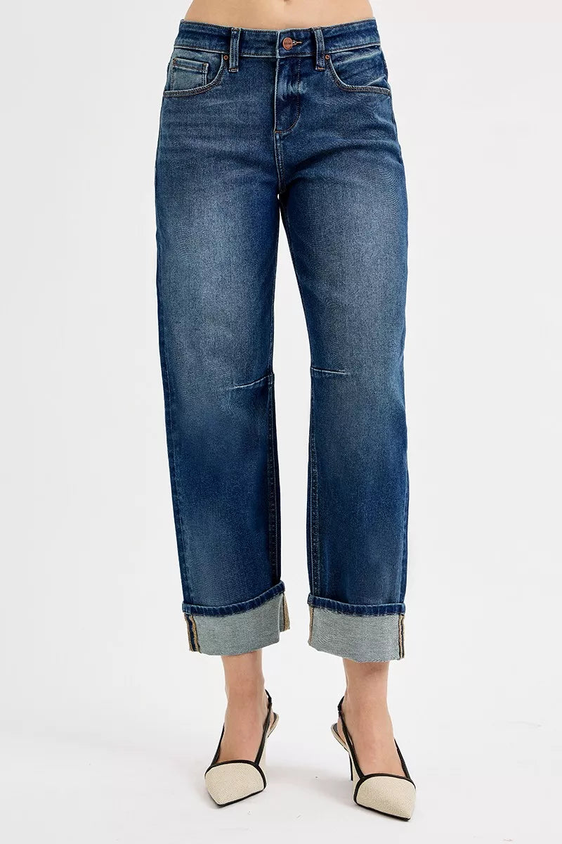 RISEN Slouchy Crop Barrel Cuffed Jeans - cas7m