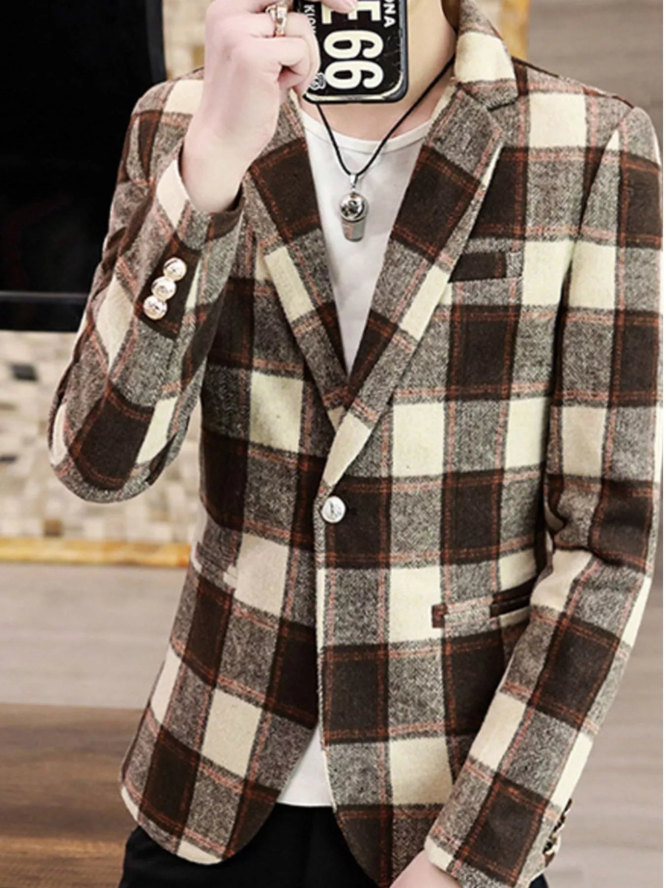 Men's Plus Size Plaid Slim Fit Blazer - cas7m