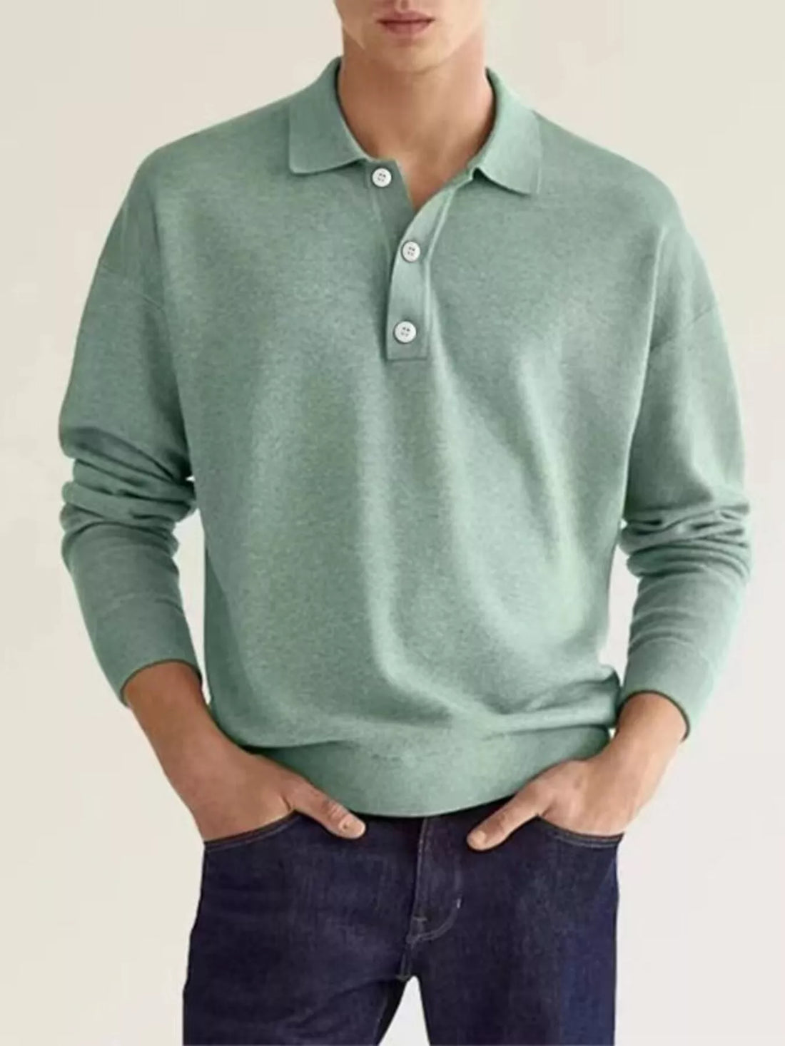 Men's Plus Size Long Sleeve Casual Polo Shirt - cas7m
