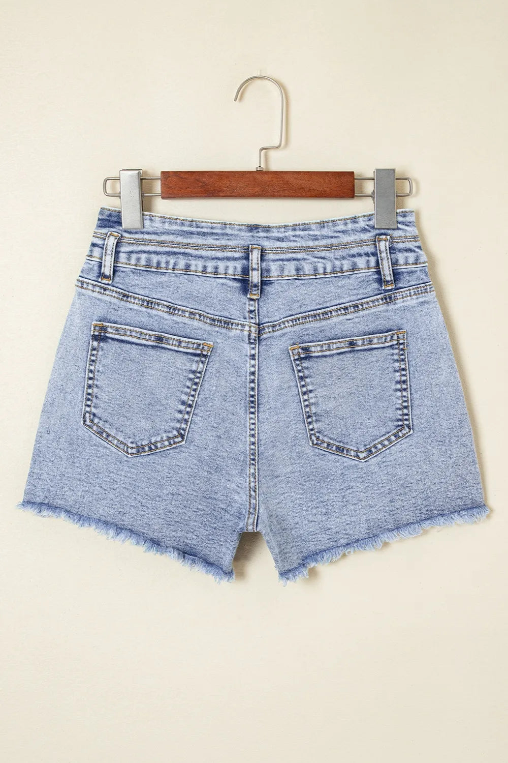 Rhinestone Light Wash Raw Hem High Waist Denim Shorts - cas7m