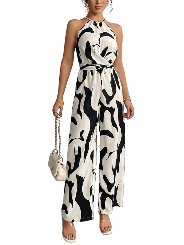 Abstract Print Wide Leg Jumpsuit - cas7m