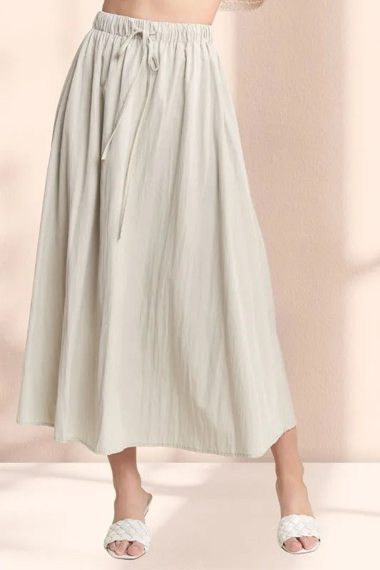 ADORA Drawstring Waist Crinkle Maxi Skirt - cas7m