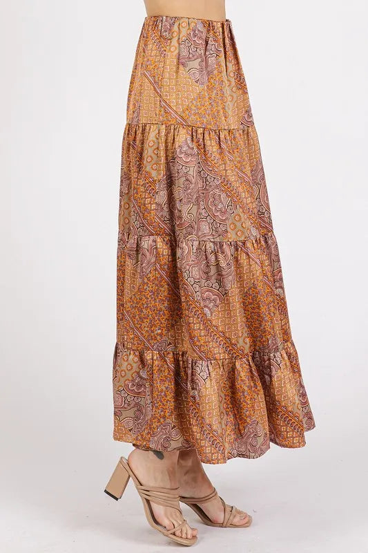 Mittoshop Paisley Patchwork Print Satin Maxi Skirt - cas7m