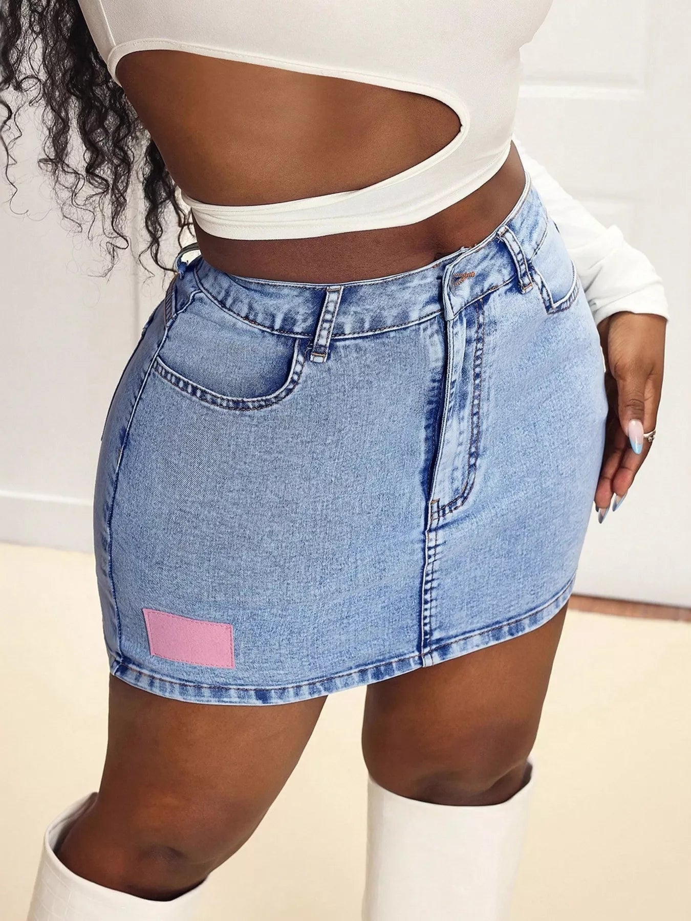 High Waist Mini Denim Skirt - cas7m