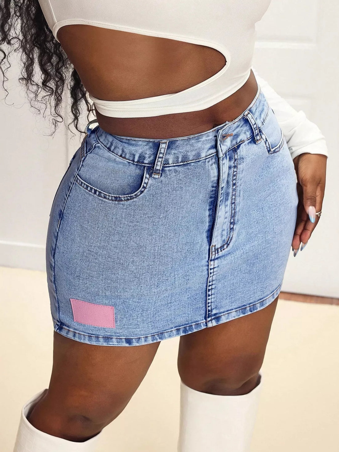 High Waist Mini Denim Skirt - cas7m
