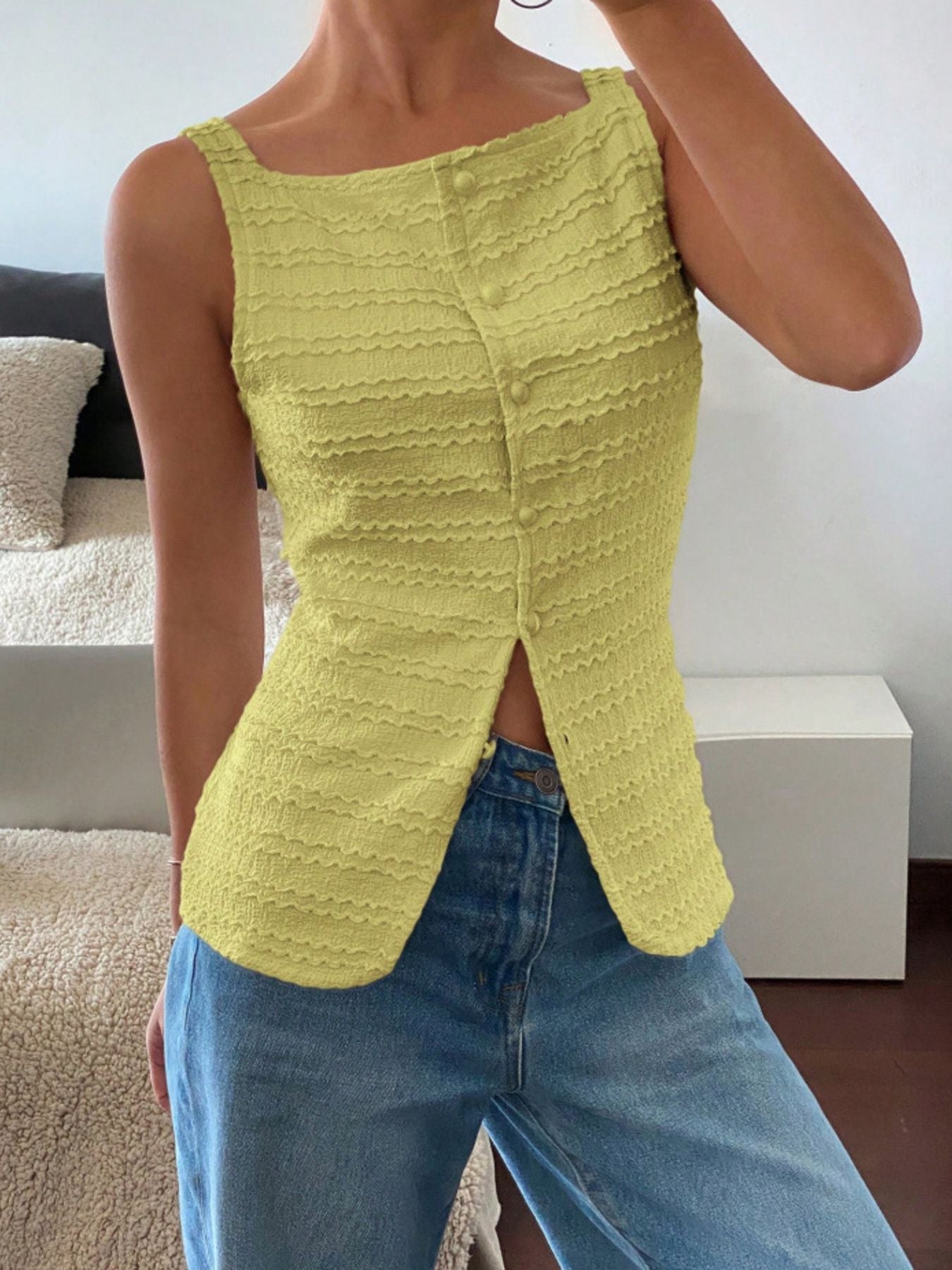 Textured Button-Front Tank - cas7m
