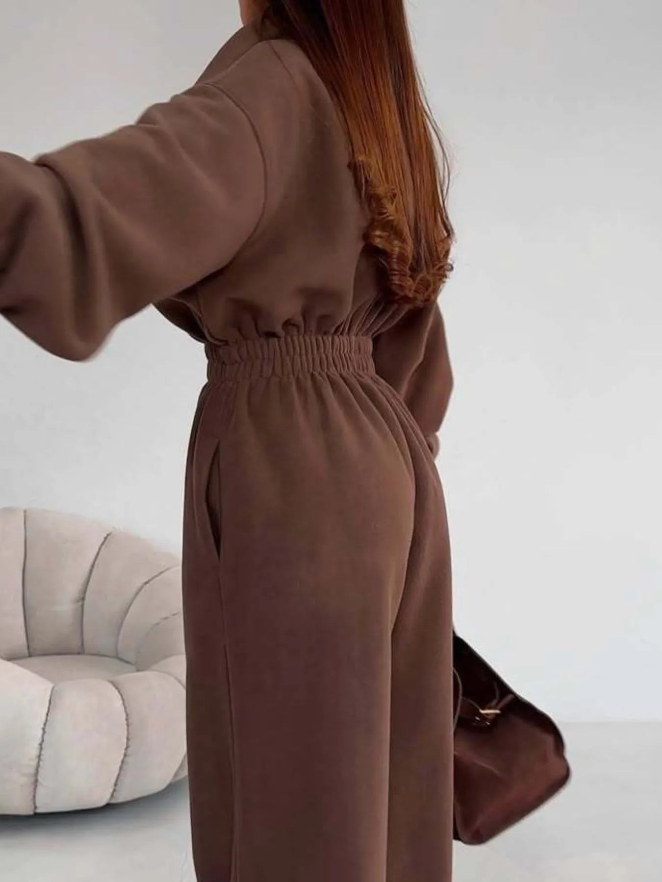 Zip Front Long Sleeve Jumpsuit - cas7m