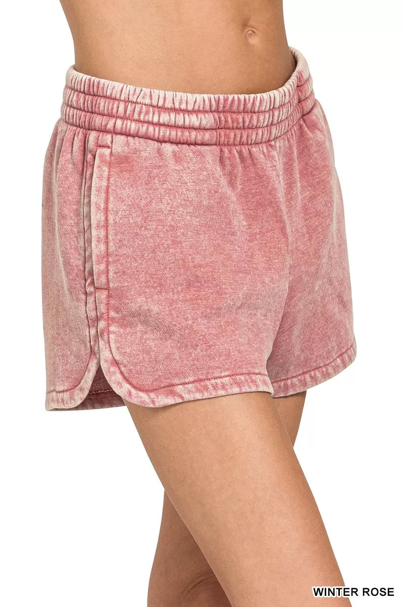 Zenana Acid Washed Elastic Waistband Dolphin Shorts - cas7m