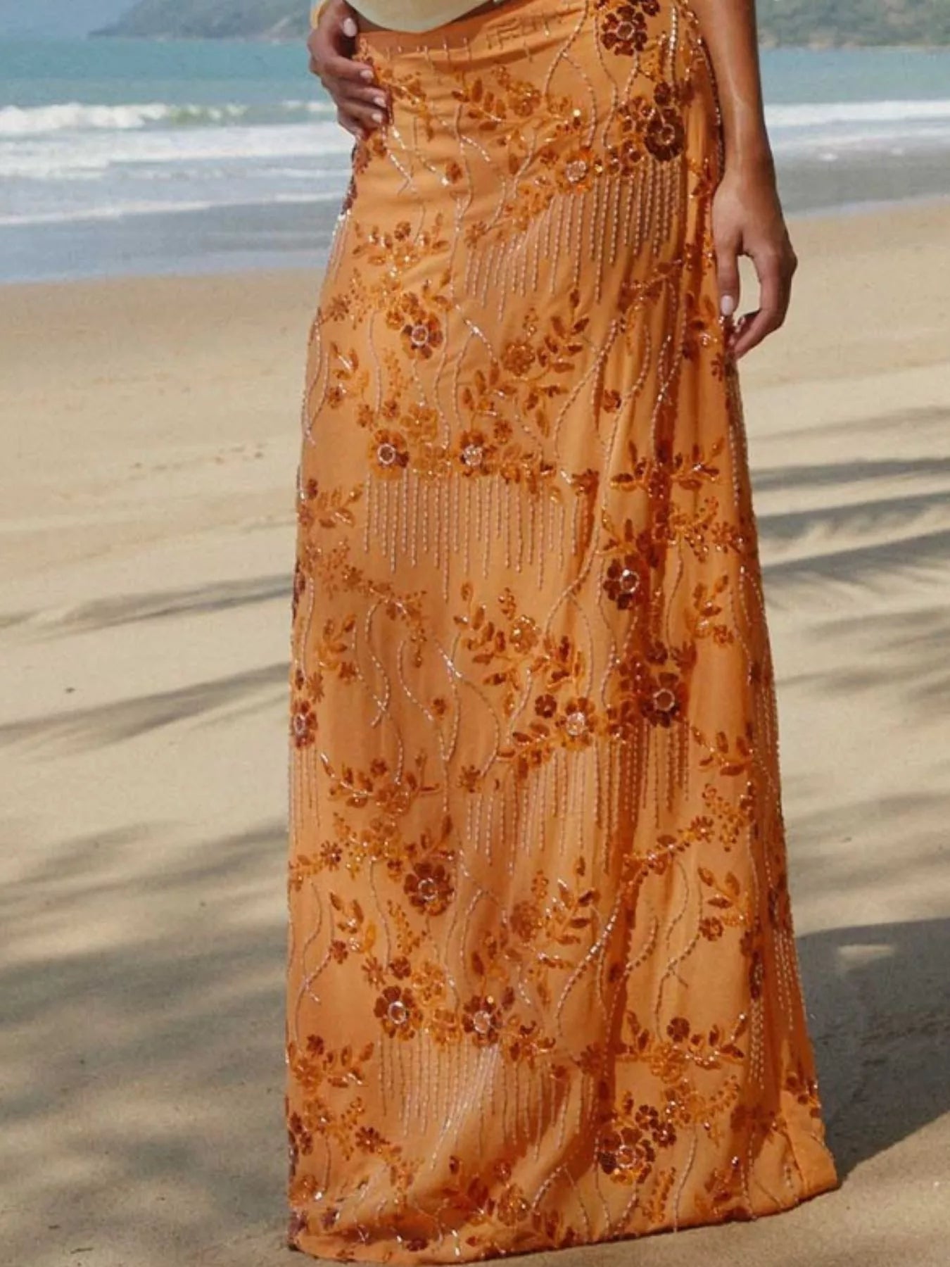 Sequin Embroidered Maxi Skirt - cas7m