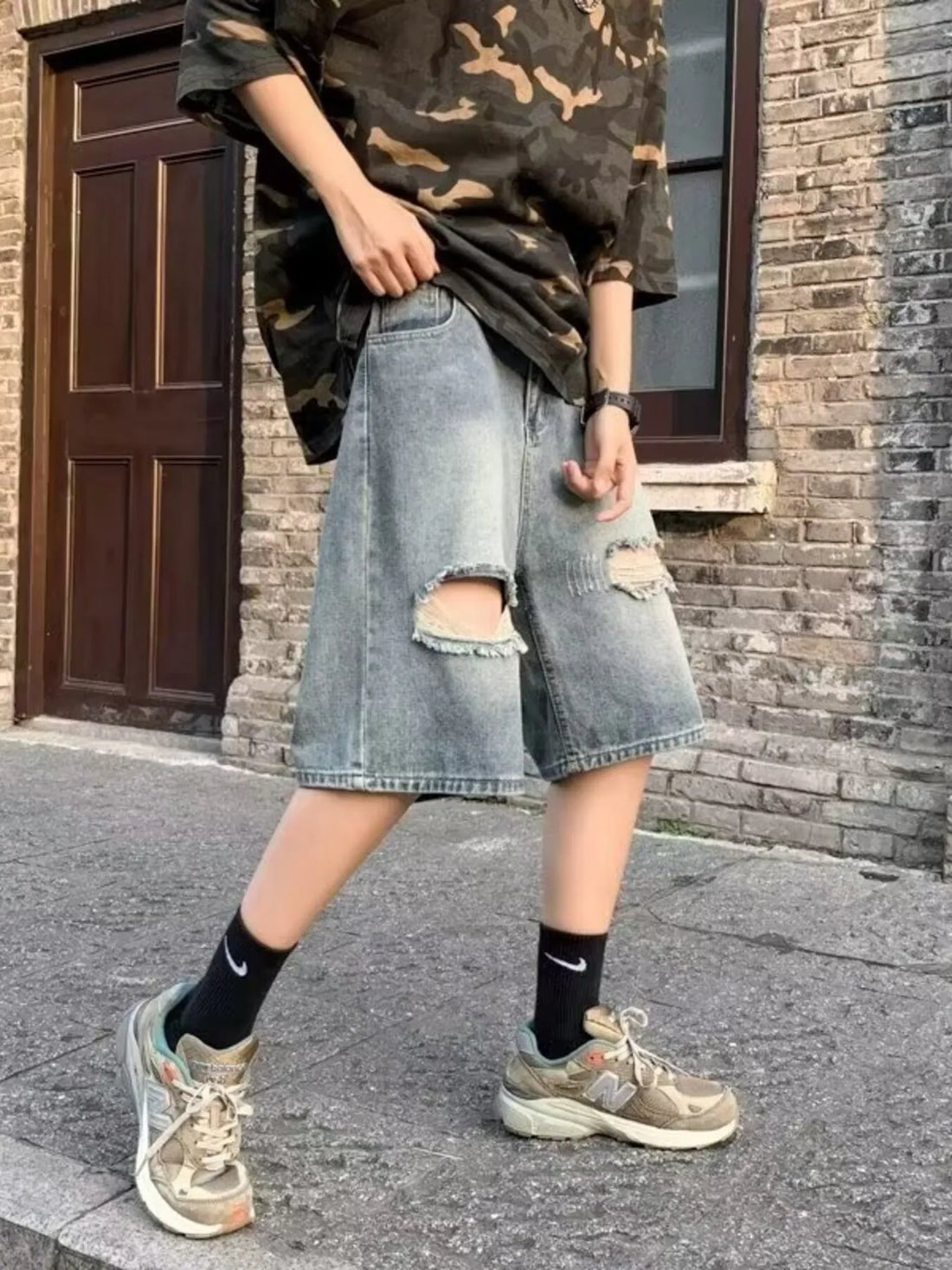 Men's Full Size Distressed Loose Fit Denim Shorts Plus Size - cas7m