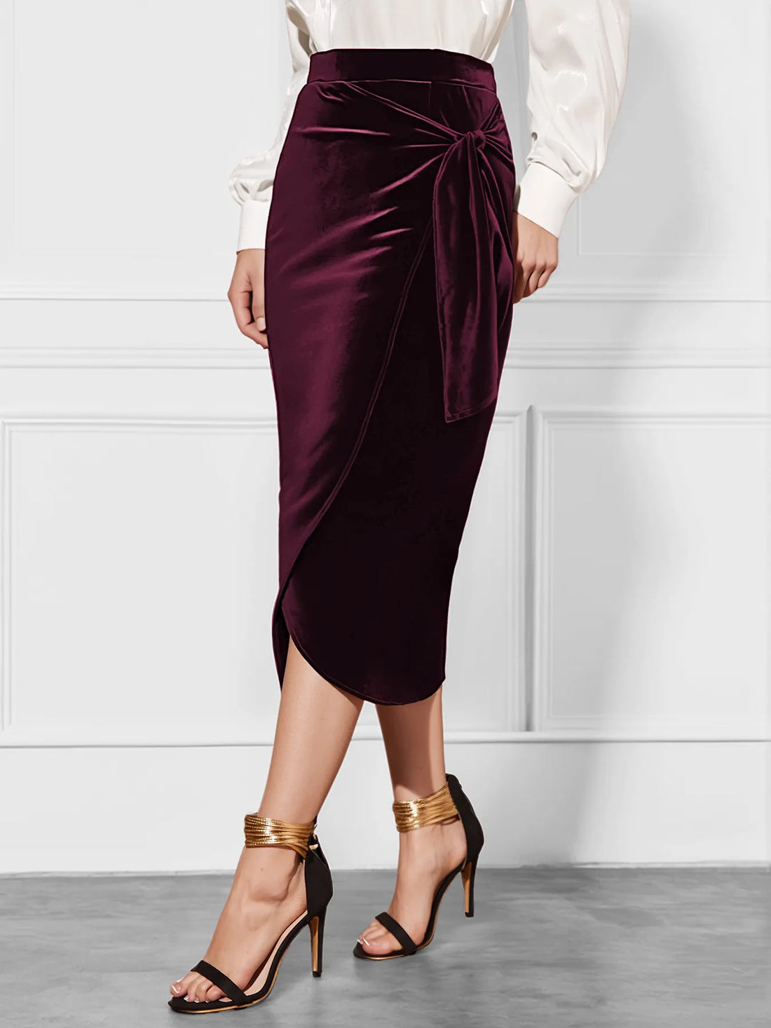 Side Tied Velvet Skirt - cas7m