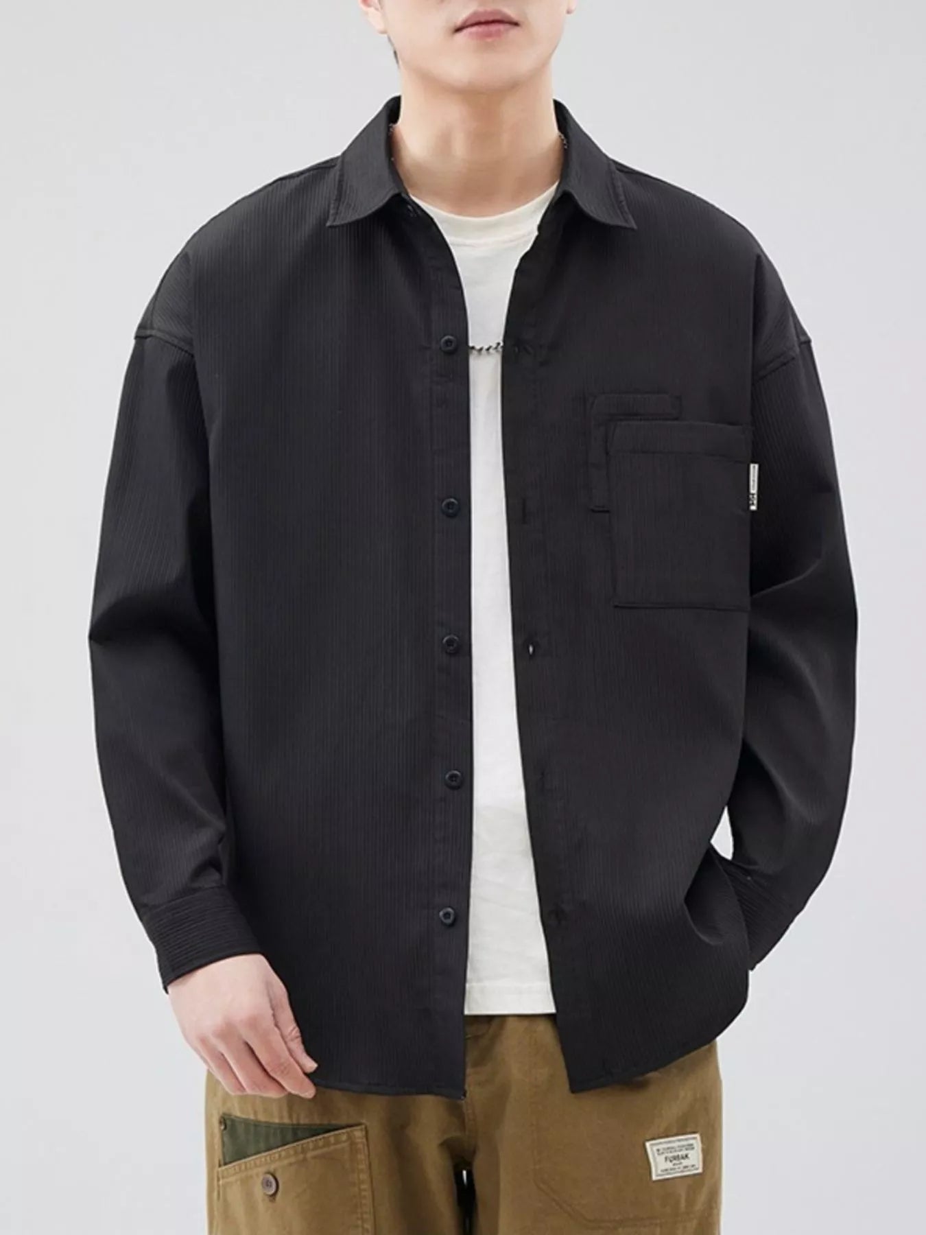 Men's Plus Size Button Down Long Sleeve Shirt - cas7m