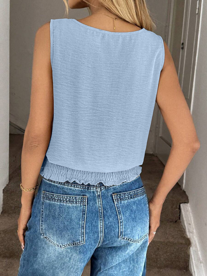 Smocked Waist Round Neck Tank - cas7m