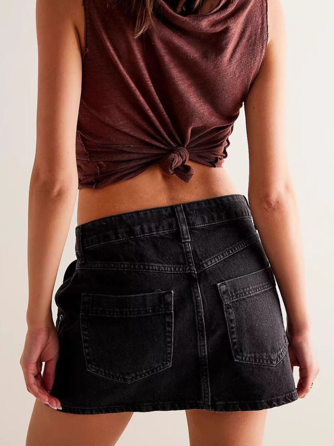 Asymmetrical Button-Front Denim Skort - cas7m