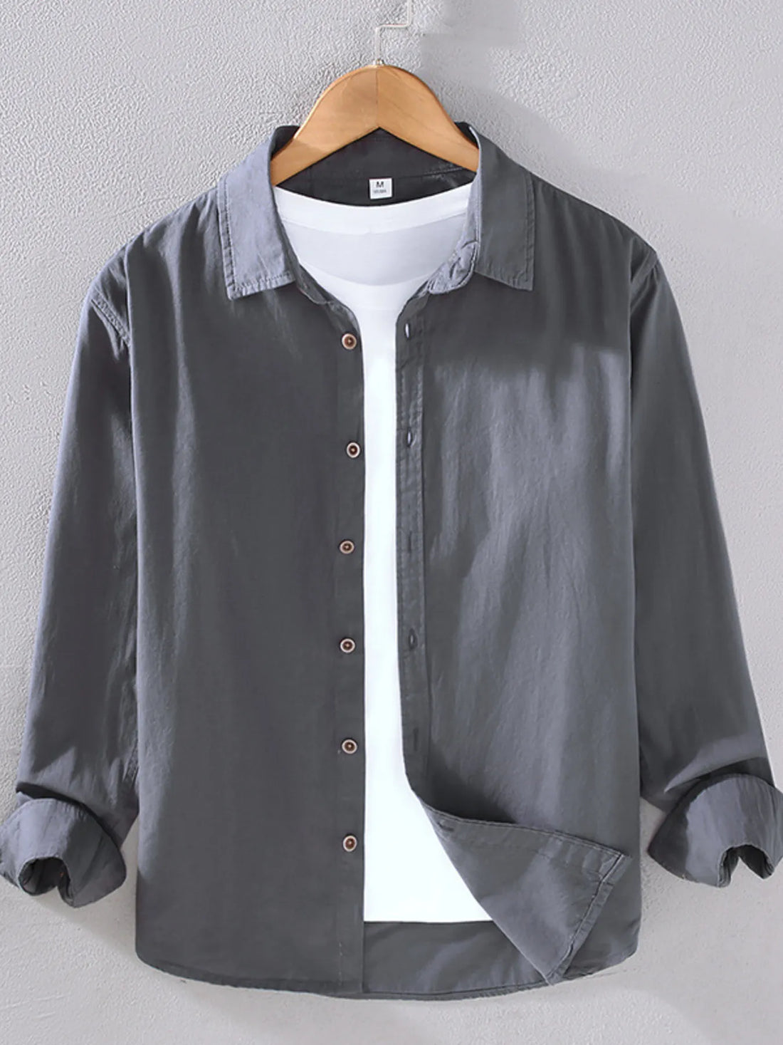 Men's Plus Size Long Sleeve Button-Up Shirt - cas7m