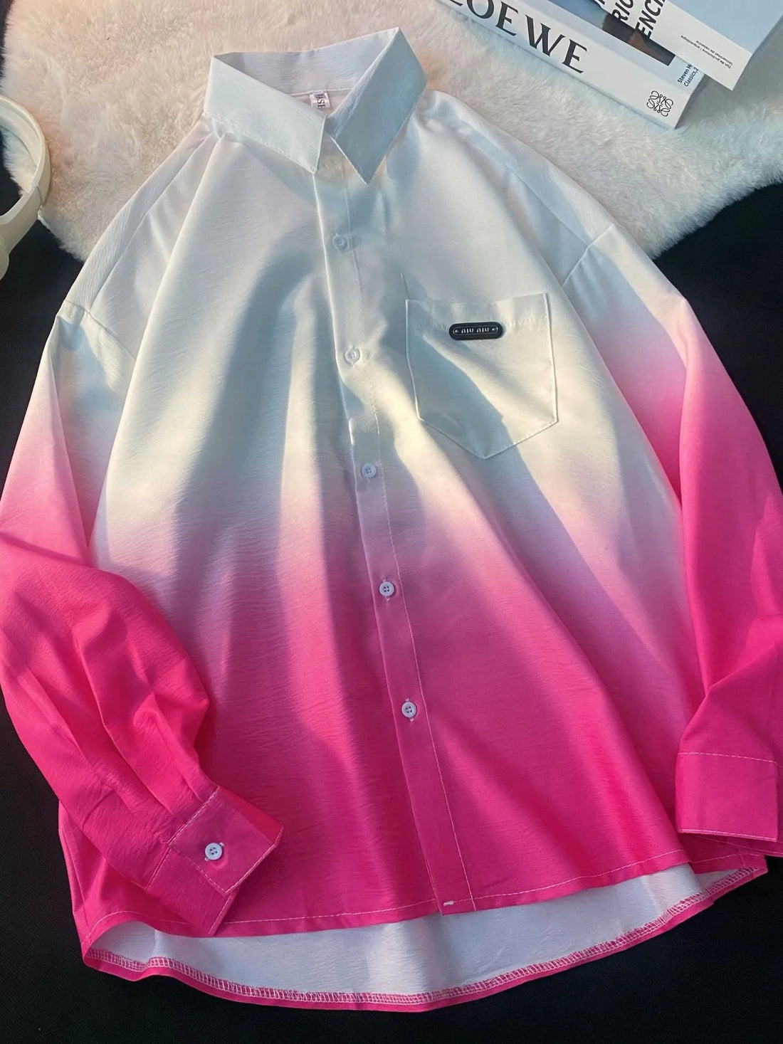 Men's Plus Size Gradient Long Sleeve Button-Up Shirt - cas7m