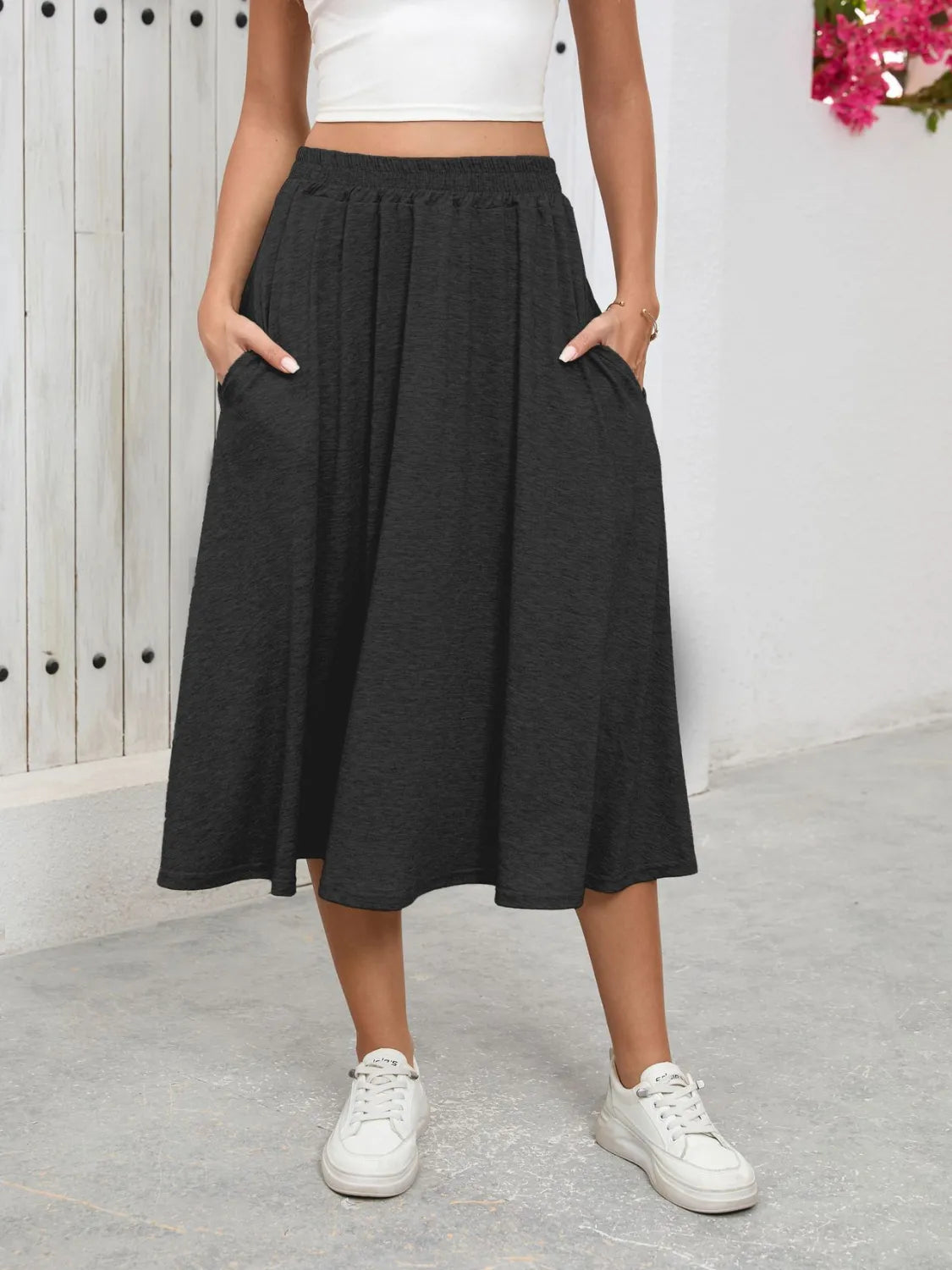 Elastic Waist Skirt With Pockets - cas7m