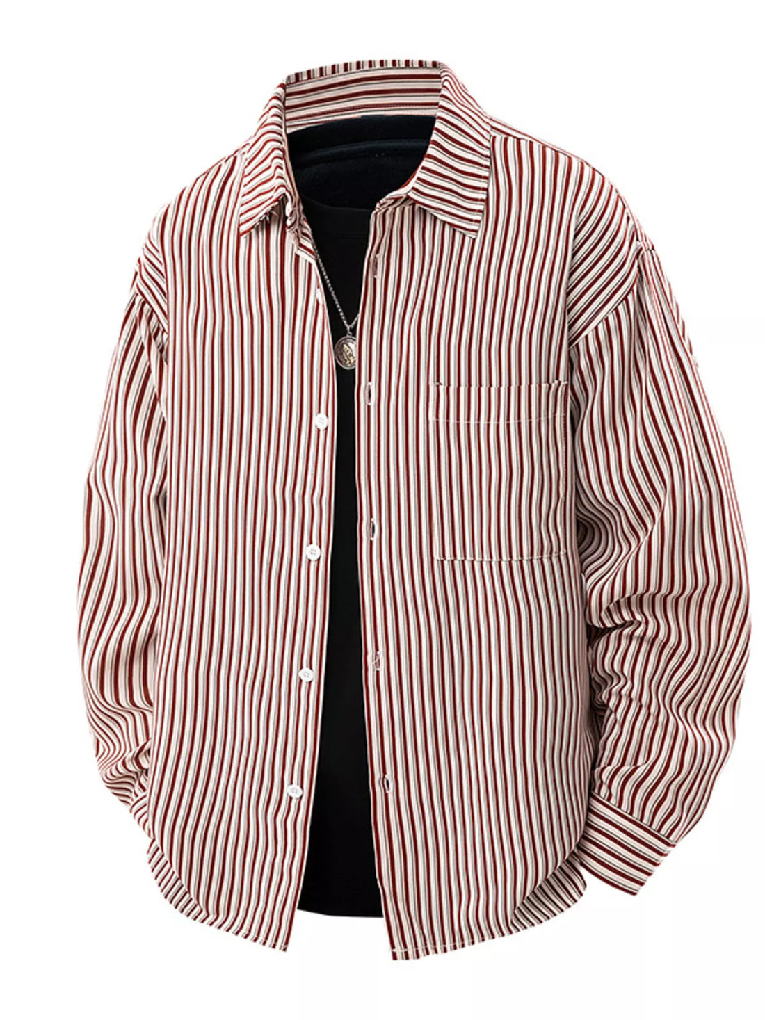 Men's Plus Size Striped Casual Long Sleeve Shirt - cas7m