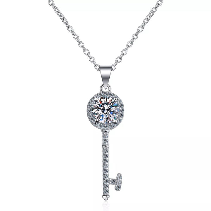 1 Carat 925 Sterling Silver Moissanite Key Pendant Necklace - cas7m