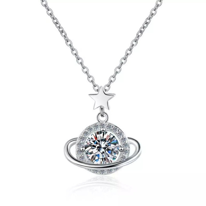 1 Carat 925 Sterling Silver Moissanite Planet Pendant Necklace - cas7m