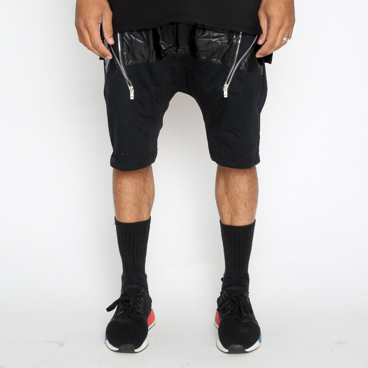 Leather Front Moto Shorts - cas7m