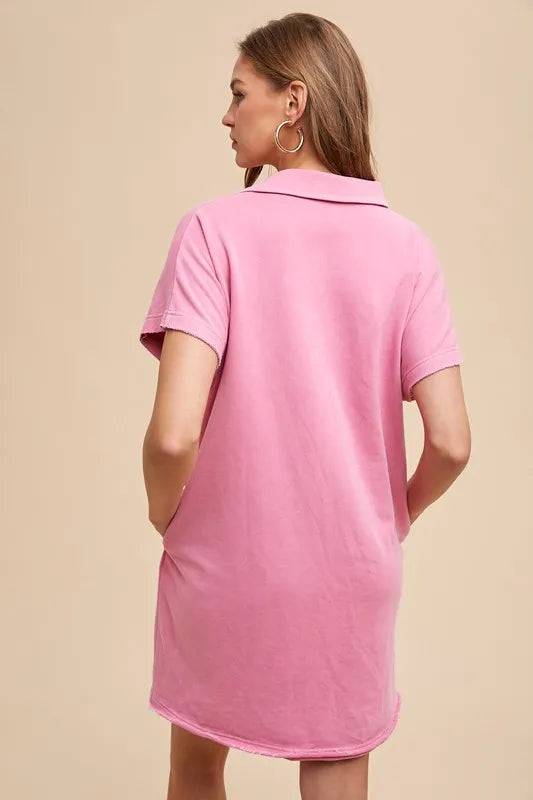 Annie Wear Mineral Washed Johnny Collar Short Sleeve Dress - cas7m
