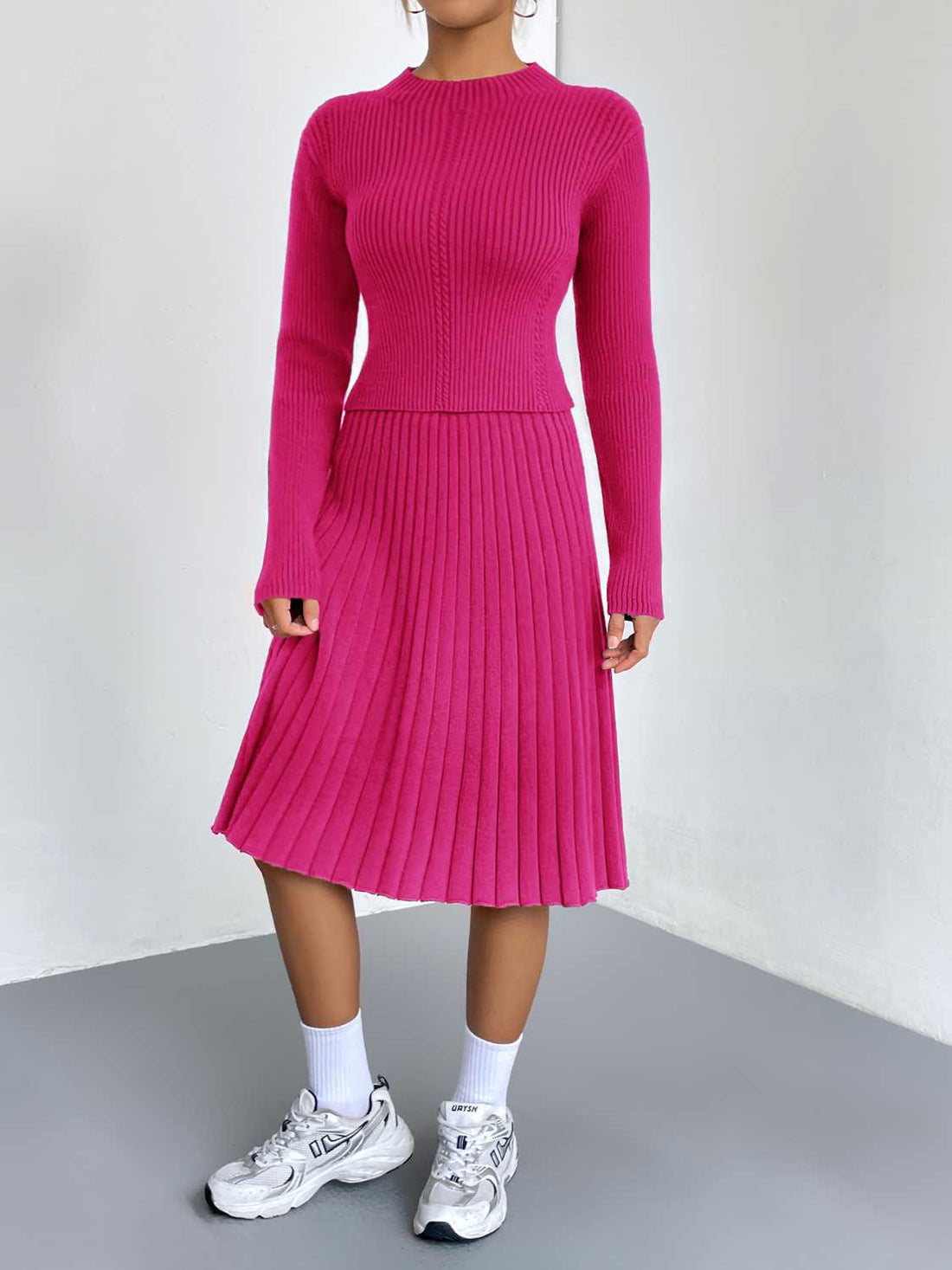 Rib-Knit Sweater and Skirt Set - cas7m