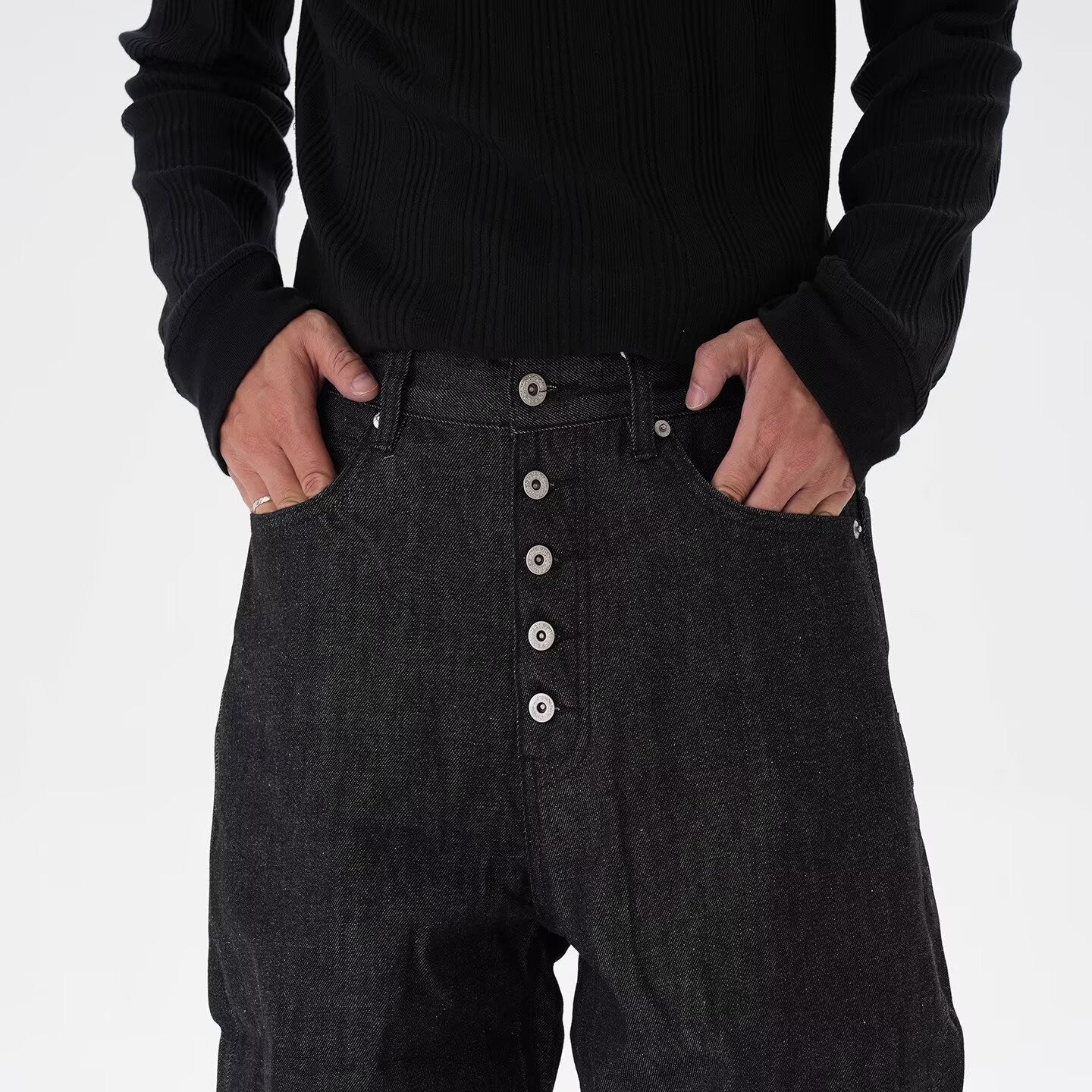 American Vintage Men's Curved Knife Jeans - Black Denim Trousers - cas7m