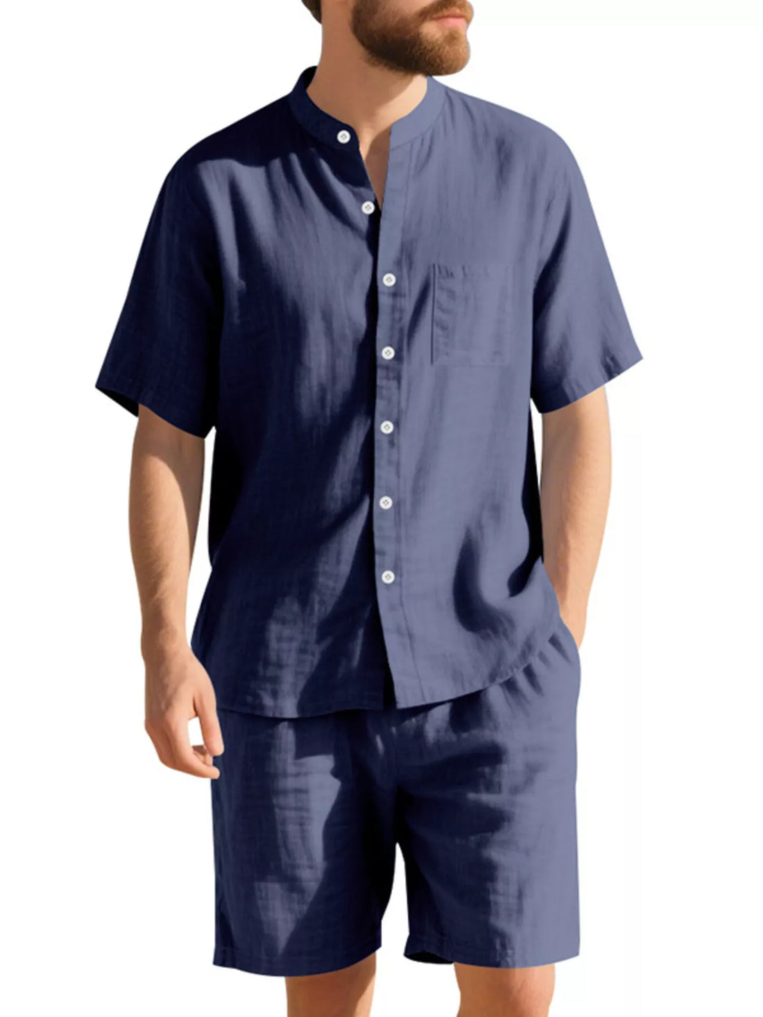 Men's Full Size Casual Short Sleeve Shirt and Shorts Set Plus Size - cas7m