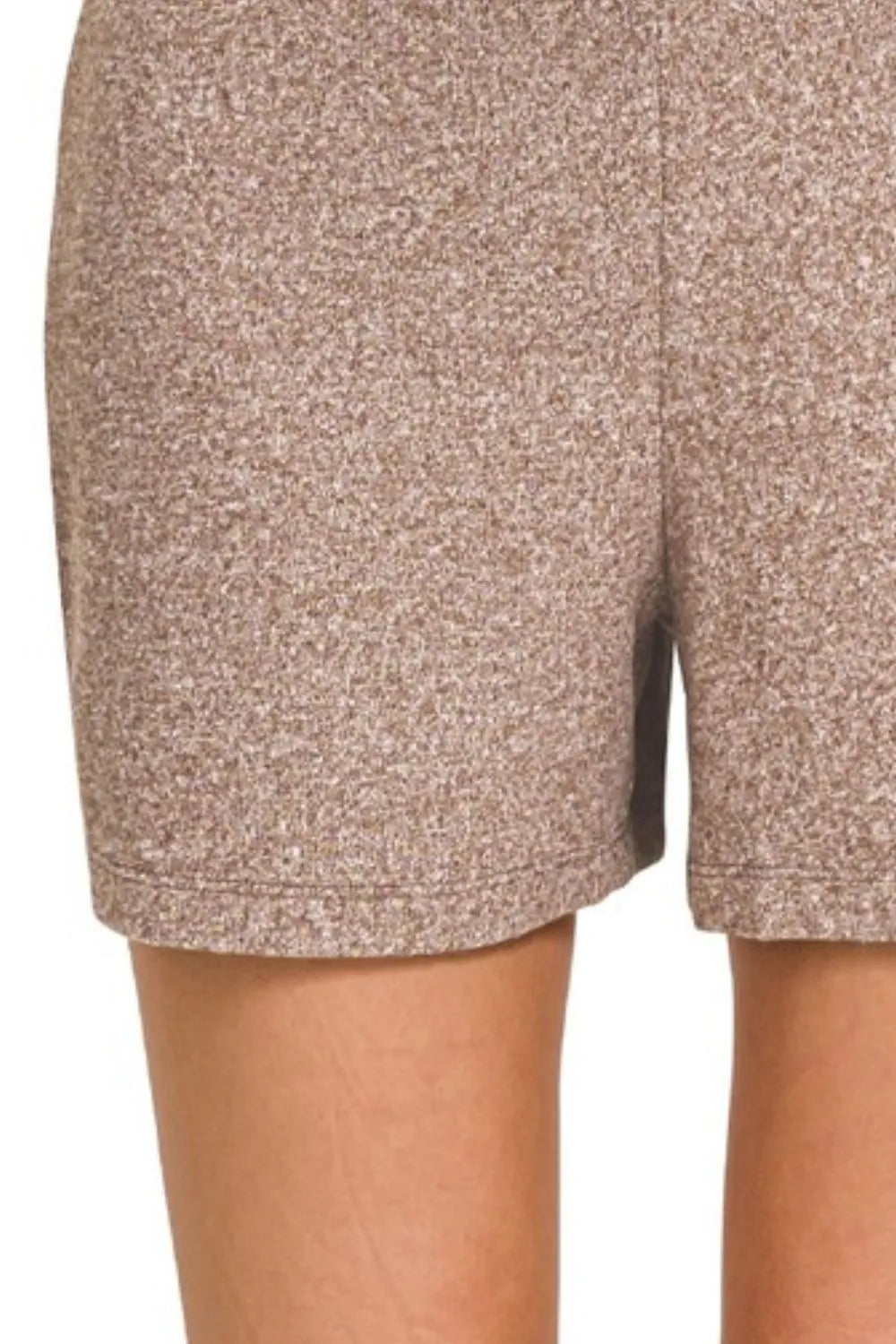 Zenana Soft Melange Hacci Elastic Waisted Shorts - cas7m