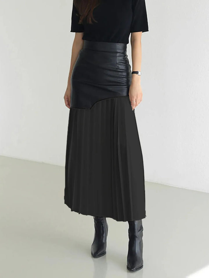 Patchwork Contrast Pleated Skirt - cas7m