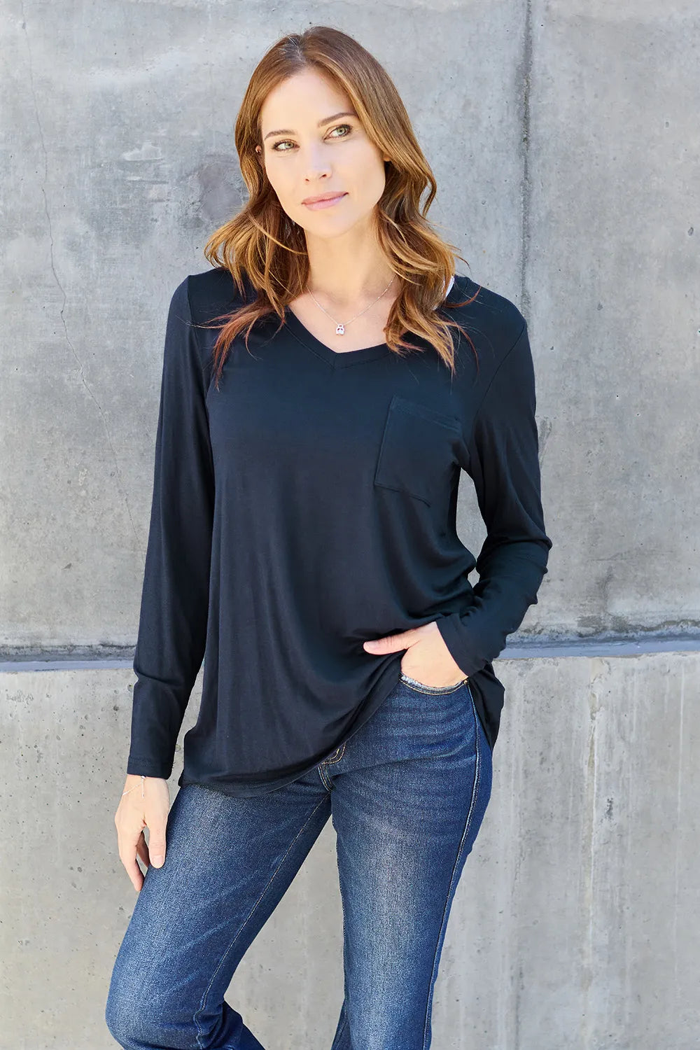 Basic Bae Full Size V-Neck Long Sleeve Top - cas7m