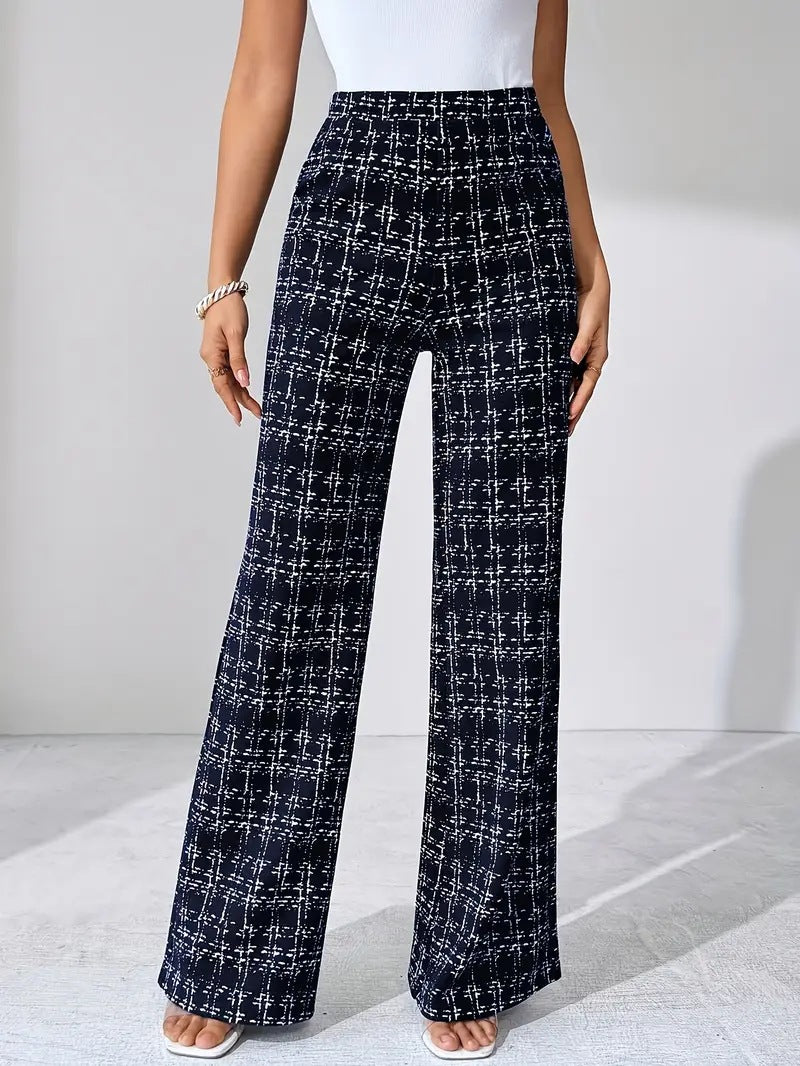 Woven Plaid High Waist Straight Women's Pants - cas7m