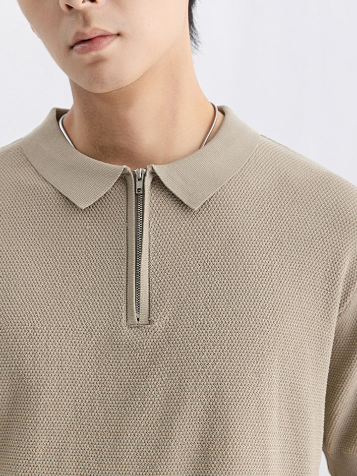 Men's Plus Size Textured Knit Zip-Up Polo - cas7m
