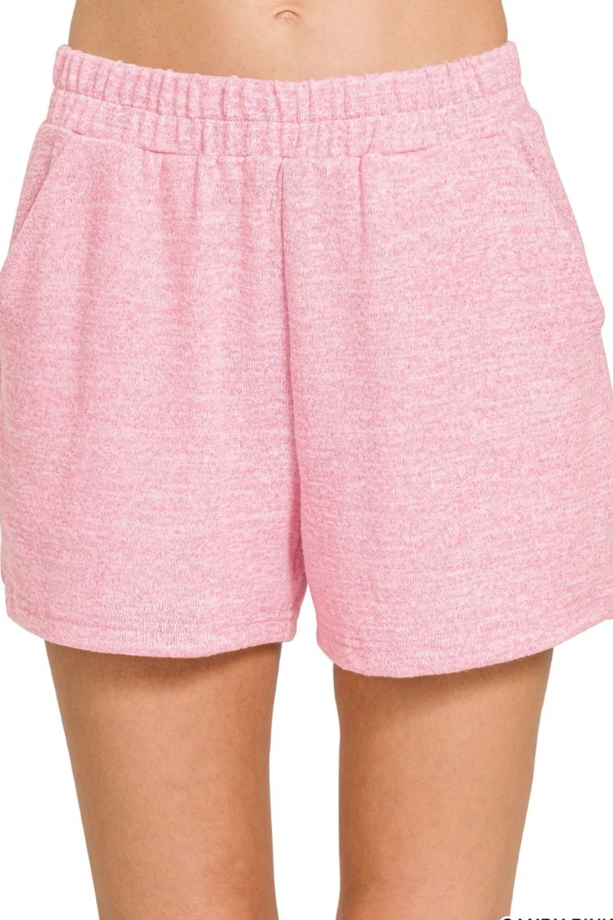Zenana Soft Melange Hacci Elastic Waist Band Shorts - cas7m