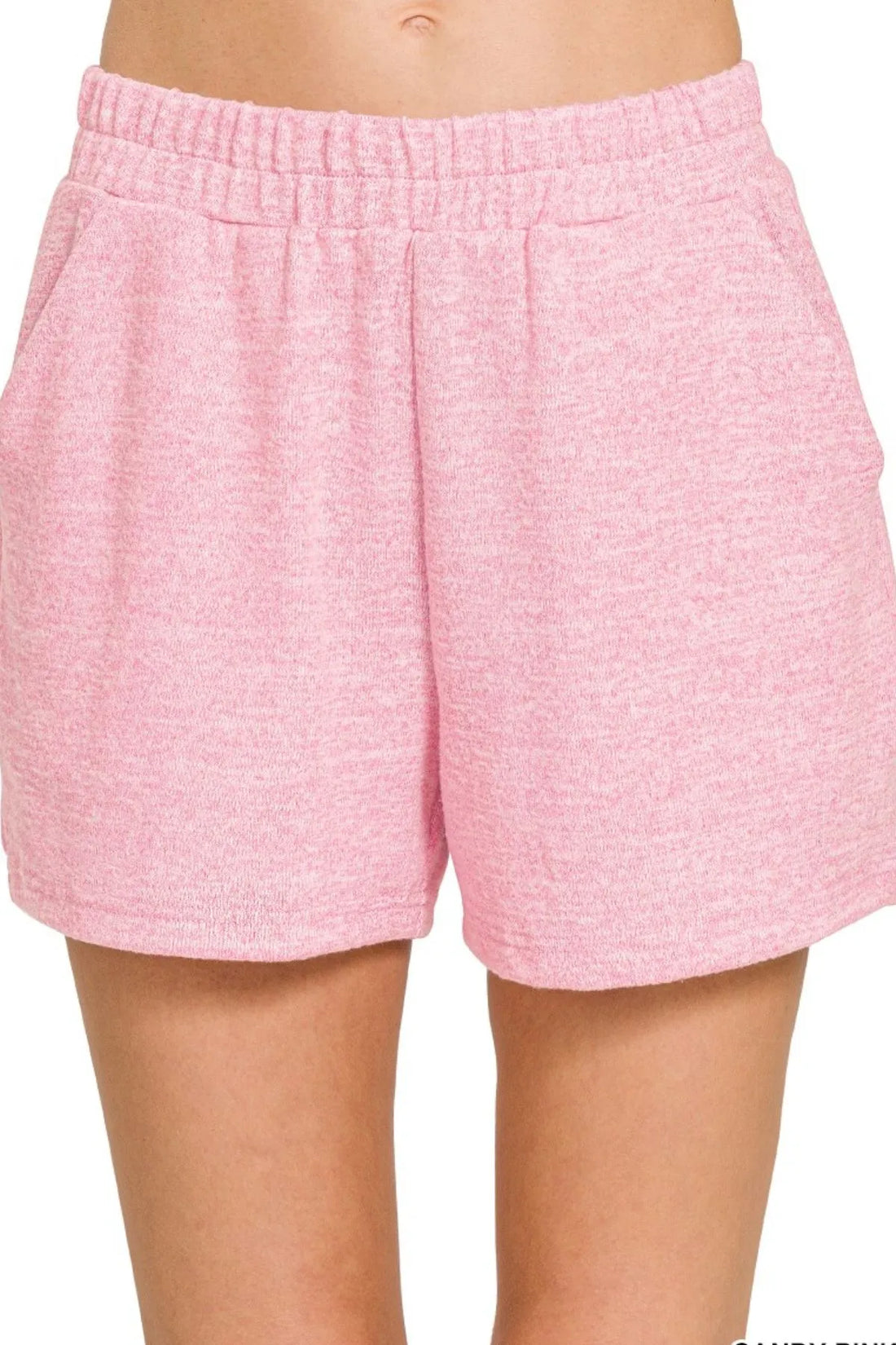 Zenana Soft Melange Hacci Elastic Waist Band Shorts - cas7m