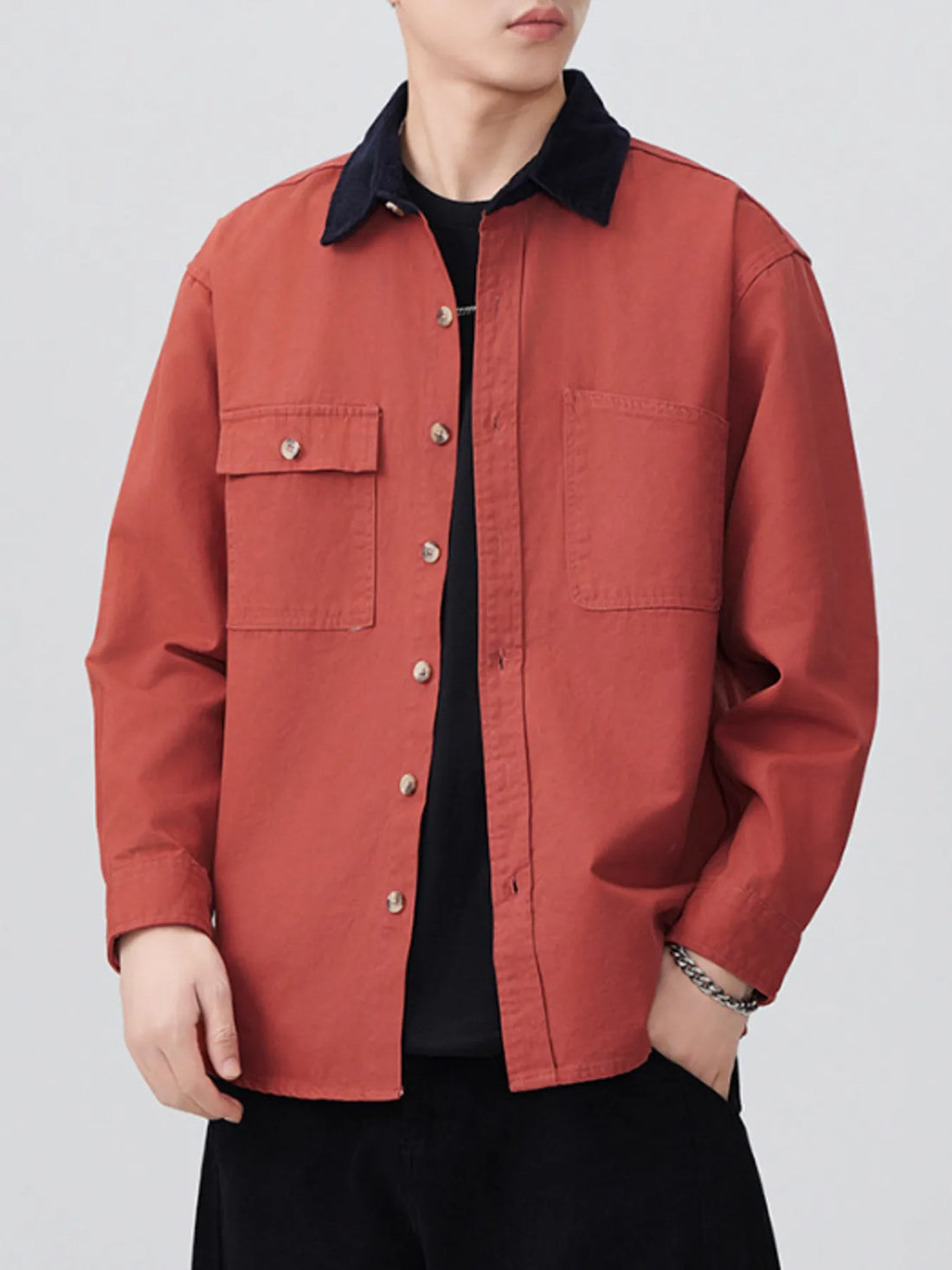Men's Plus Size Button Up Long Sleeve Shirt - cas7m