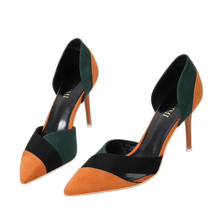 289-8 Color Block Hollow Pointed Toe High Heels