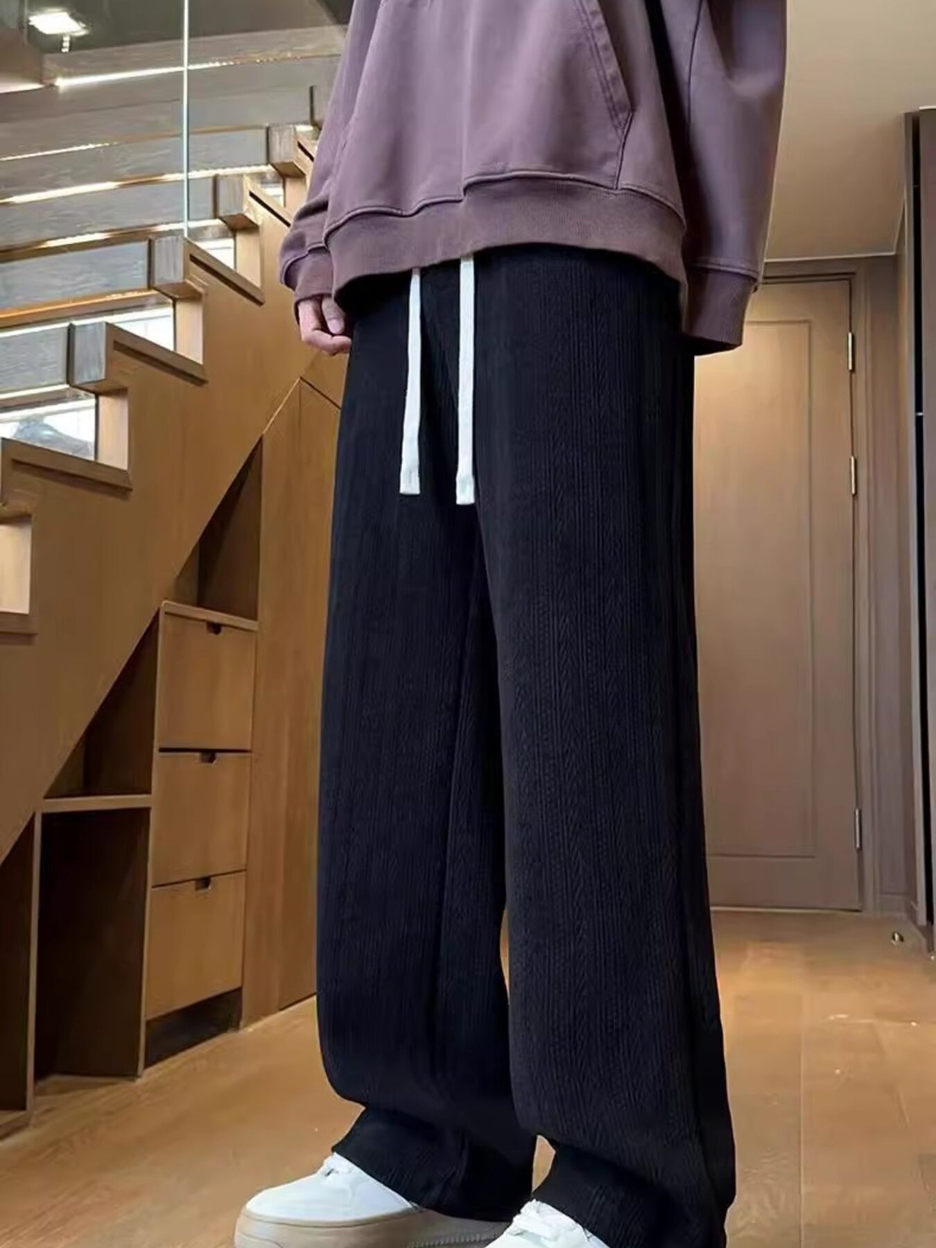 Men's Plus Size Texture Wide Leg Pants - cas7m